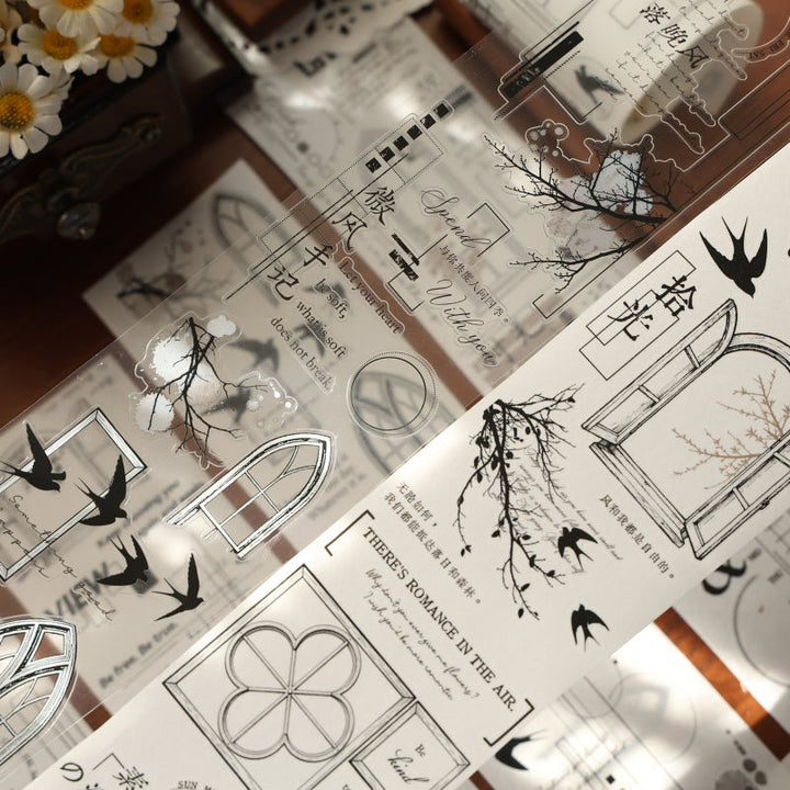 Whole Roll 6cm*5m Window Shadows Die Cutting Washi/PET Tape featuring shadow, and wind designs for journaling, scrapbooking and collage