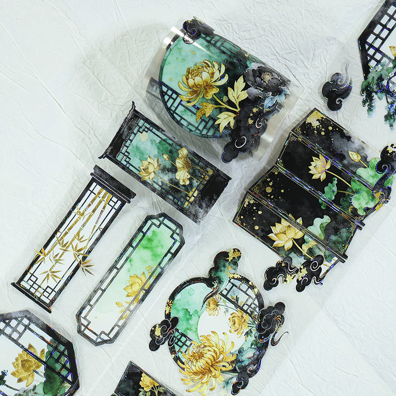 Yunqi Cuiping Shell Light PET Tape featuring light designs for journaling, scrapbooking and collage