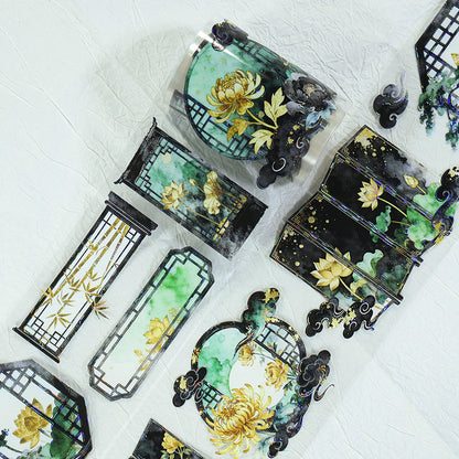 Yunqi Cuiping Shell Light PET Tape featuring light designs for journaling, scrapbooking and collage