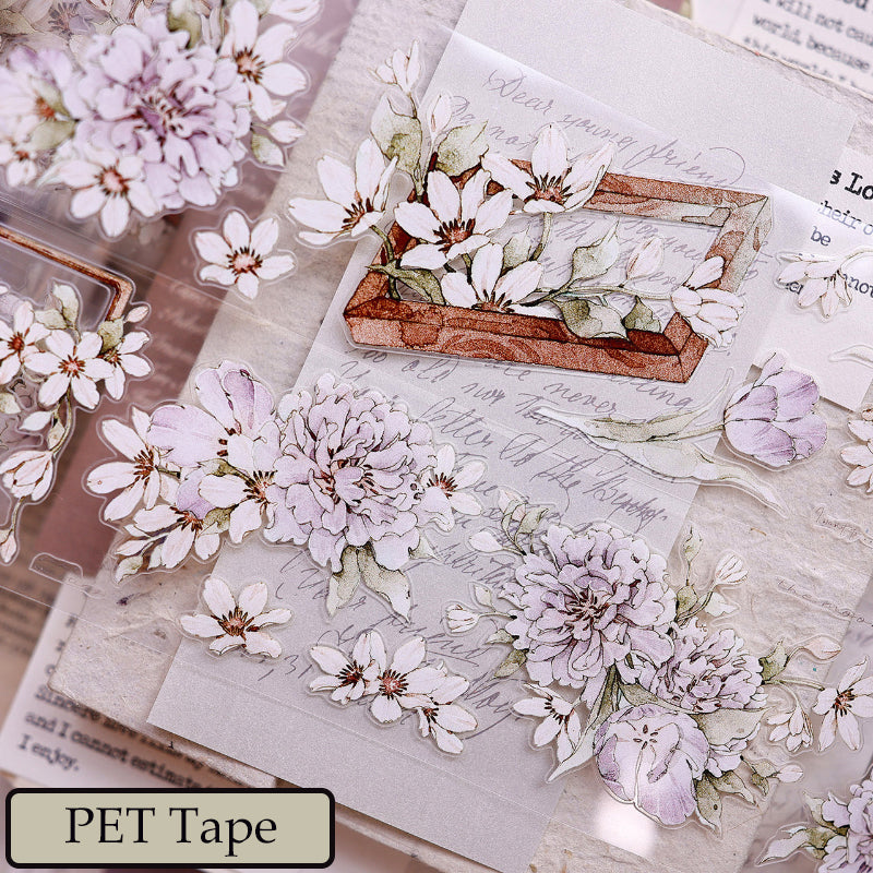 5.5cm*150cm Purple Smoke Flower Die Cutting Washi/PET/Shell Light PET Tape