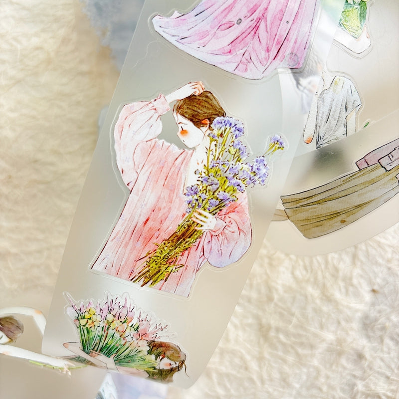 5cm*333cm Holding Flower Die Cutting Washi/PET/Fog PET Tape featuring old, and flower designs for journaling, scrapbooking and collage