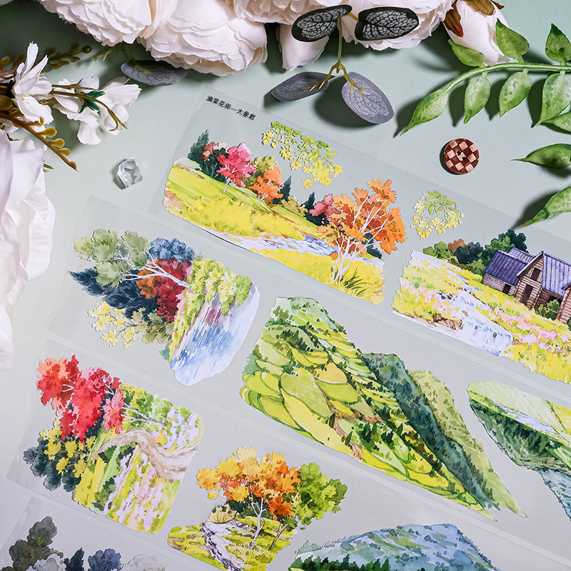 Whole Roll 6cm*5m Sunflower Field PET Tape featuring flower, and sun designs for journaling, scrapbooking and collage