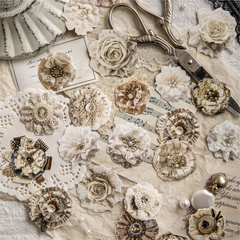 Handmade Beaded Flower Series Sticker featuring flower designs for journaling, scrapbooking and collage