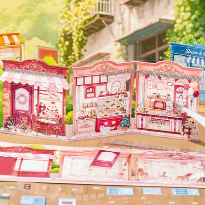 Miniature Street Scene Series 3D Sticker Book featuring book, street, and tree designs for journaling, scrapbooking and collage
