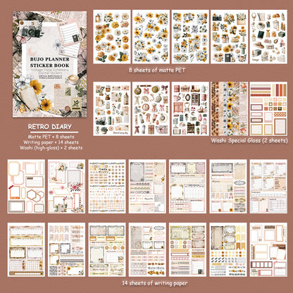Retro Diary Sticker Book featuring retro, and book designs for journaling, scrapbooking and collage