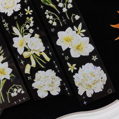 Whole Roll 6cm*5m Peony Orchid Shell Light PET Tape featuring light designs for journaling, scrapbooking and collage