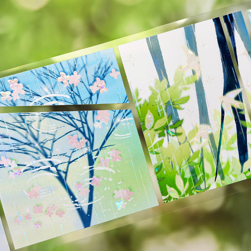 7cm*100cm Mint Rain Shell Light PET Tape featuring rain, and light designs for journaling, scrapbooking and collage