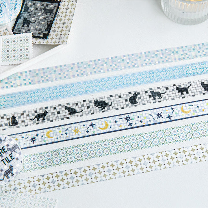 Colored bricks series Silver Stamping Washi Tape featuring silver, red, and color designs for journaling, scrapbooking and collage