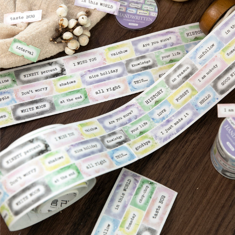 Handwritten Notes Series Die Cutting White Kraft Paper Tape featuring white designs for journaling, scrapbooking and collage