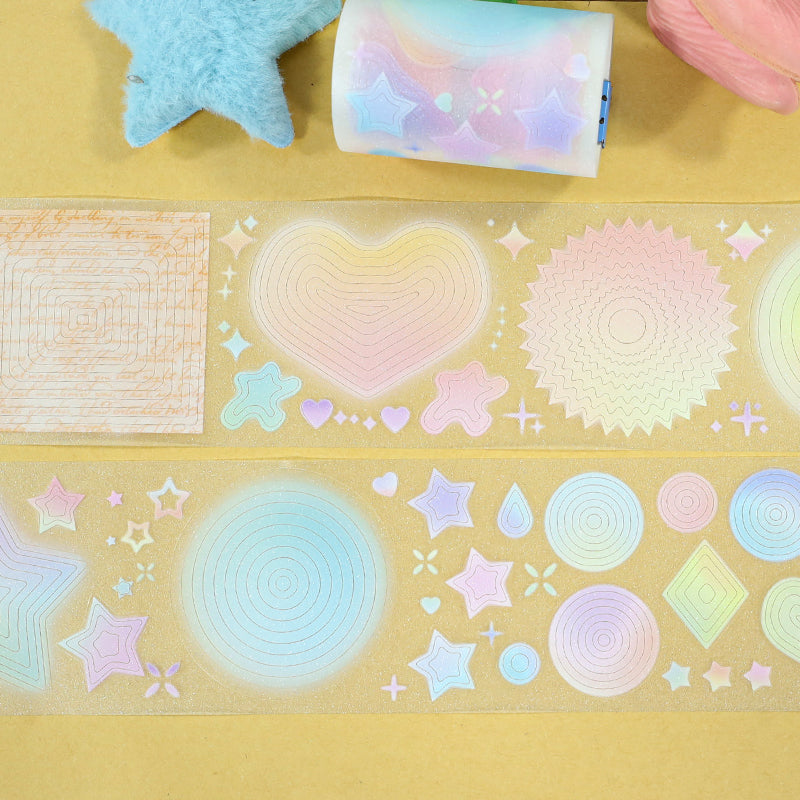 Line-cut shallow color Die Cutting Sparking Film PET Tape featuring color designs for journaling, scrapbooking and collage