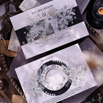 Whole Roll 4.5cm*6m White Dream Island Die Cutting Shell Silver/Flash PET Tape featuring dream, white, and silver designs for journaling, scrapbooking and collage