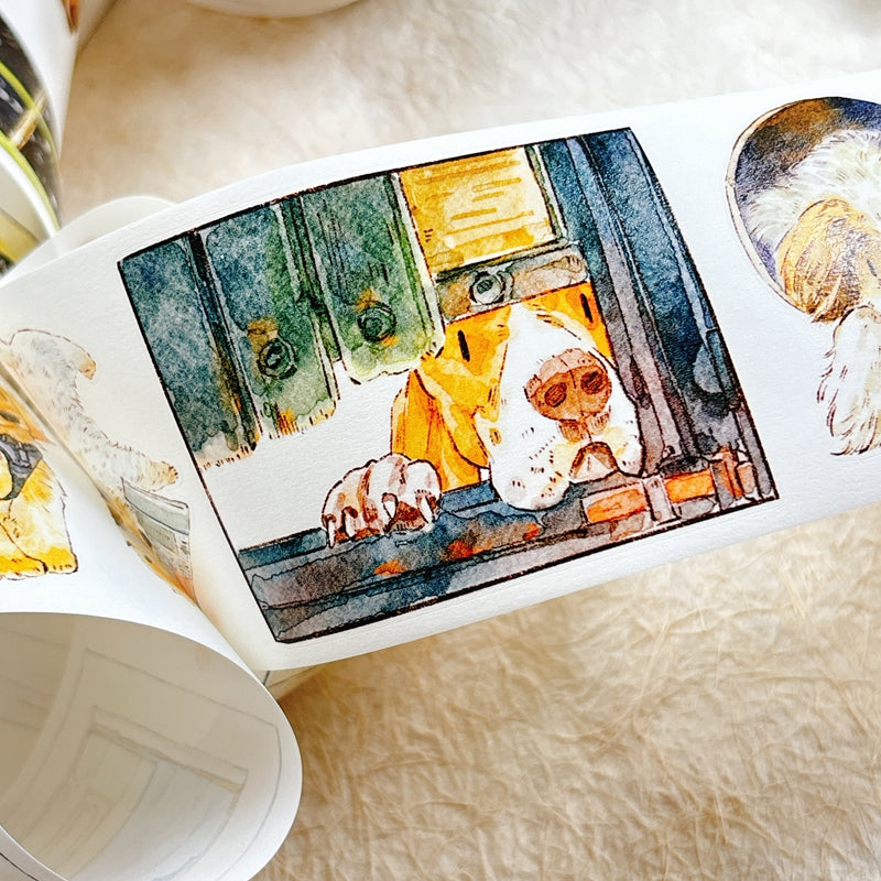 Whole Roll 6cm*10m Cuddly Dog Die Cutting Washi/PET/Fog PET Tape featuring dog designs for journaling, scrapbooking and collage