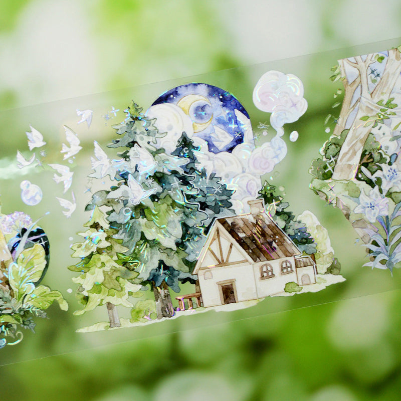 7cm*120cm Little Forest Story Shell Light PET Tape featuring forest, and light designs for journaling, scrapbooking and collage