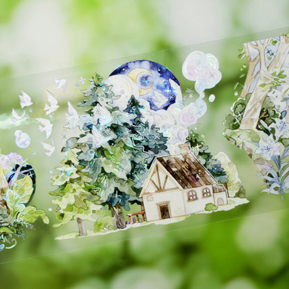7cm*120cm Little Forest Story Shell Light PET Tape featuring forest, and light designs for journaling, scrapbooking and collage