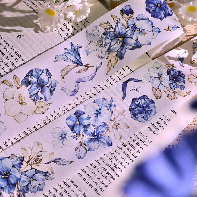 Whole Roll 5.5cm*5m Lan Yue Bai Die Cutting Washi/PET/Shell Silver PET Tape featuring silver designs for journaling, scrapbooking and collage