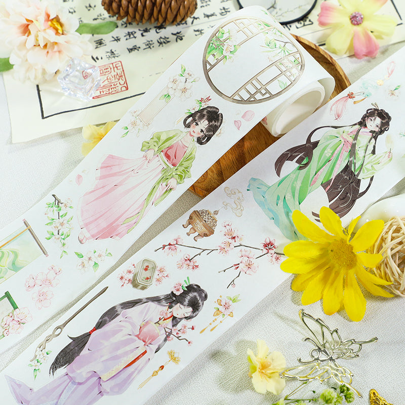 Apricot Blossoms Die Cutting Washi/Shell Silver PET Tape featuring silver designs for journaling, scrapbooking and collage