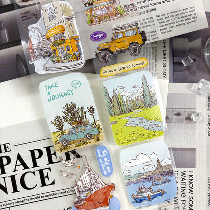 Whole Roll 7cm*5m Take a Journey Die Cutting Washi/PET/Fog PET Tape for journaling, scrapbooking and collage