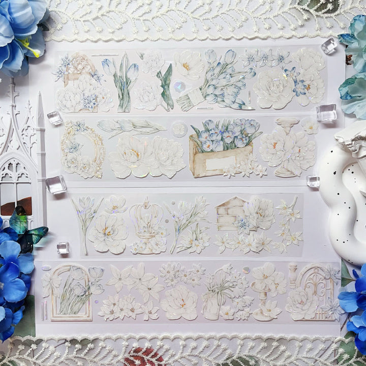Whole Roll 6cm*5m Secret of Tulips Shell Light PET Tape featuring secret, and light designs for journaling, scrapbooking and collage