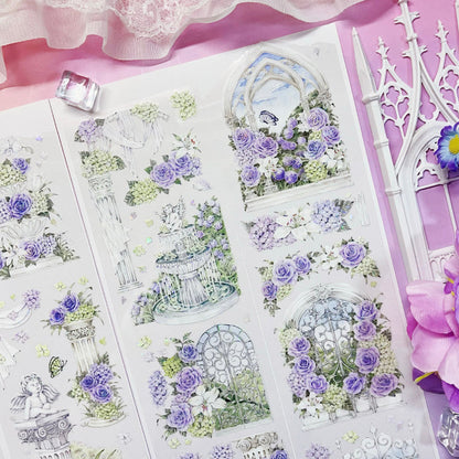 Whole Roll 7cm*5.5m Dream Garden of Flowers Shell Light PET Tape featuring garden, dream, and flower designs for journaling, scrapbooking and collage