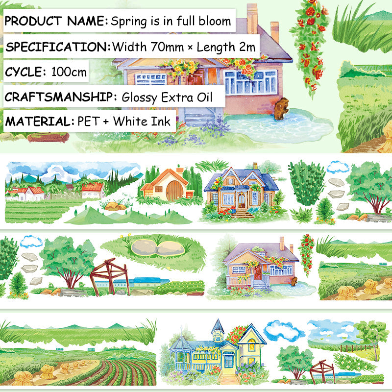 Spring is in full bloom PET Tape featuring spring designs for journaling, scrapbooking and collage