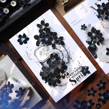 Black Sugar Flower Language Die-Cutting Washi Tape - Sample 100cm