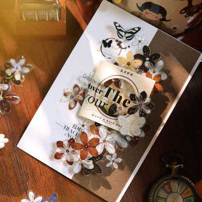 5.5cm*100cm Field Of Flower Die Cutting Shell Gold/Shell Silver/Shell Light PET Tape featuring old, gold, and silver designs for journaling, scrapbooking and collage