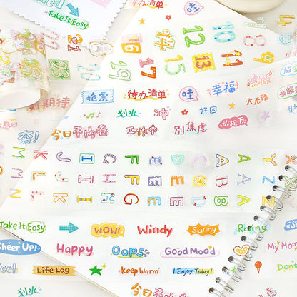 Colorful Fun Words Series Die Cutting PET Tape featuring color designs for journaling, scrapbooking and collage