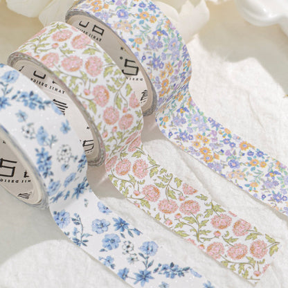 Thin Salt Flower Series Flash Sand Synthetic Paper Tape featuring flower designs for journaling, scrapbooking and collage