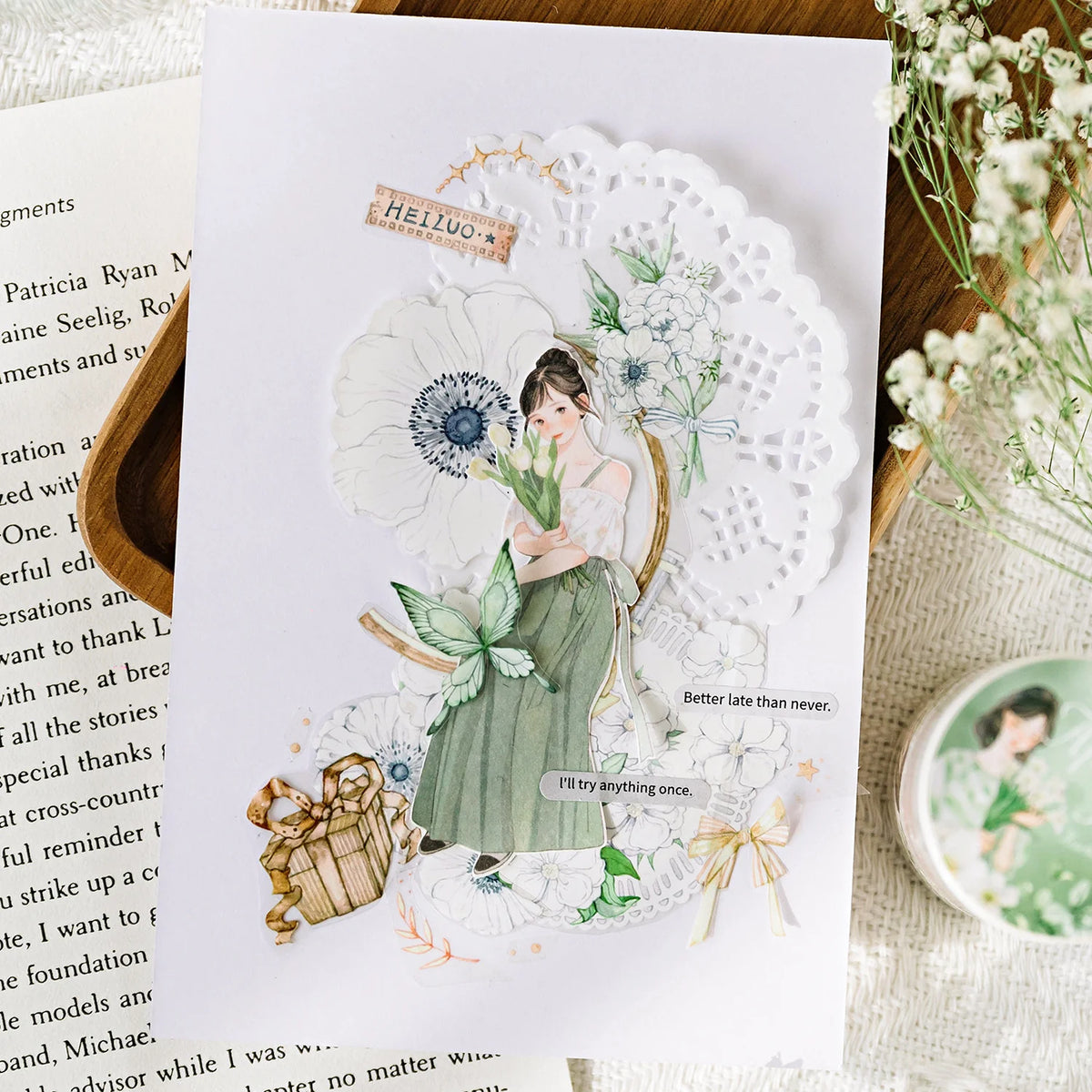 Light Vintage Figure & Flower Washi Tape