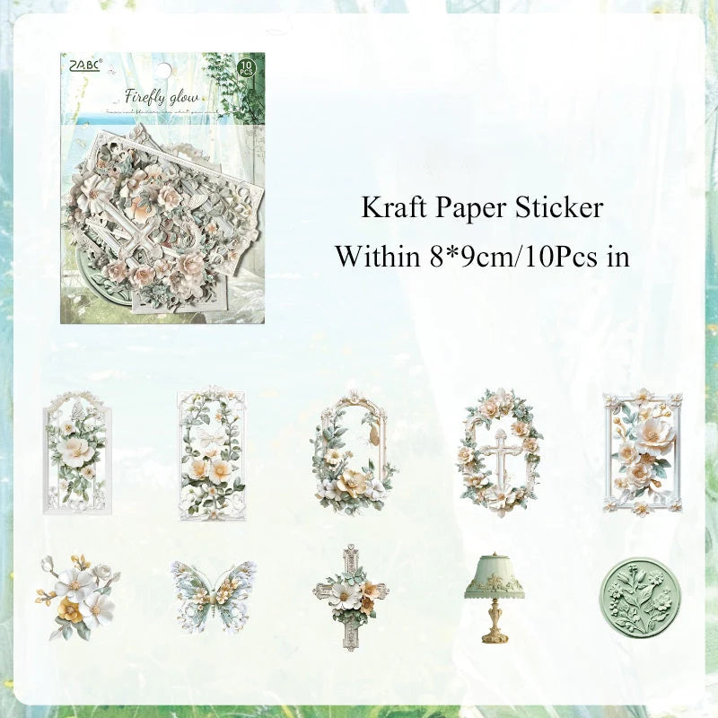 Carved Shadow Floral Sticker Sheet – Aesthetic Dark Botanical Journaling & Scrapbook Sticker