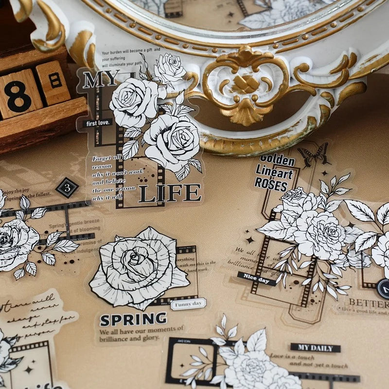 Ink-Washed Floral PET Sticker Pack