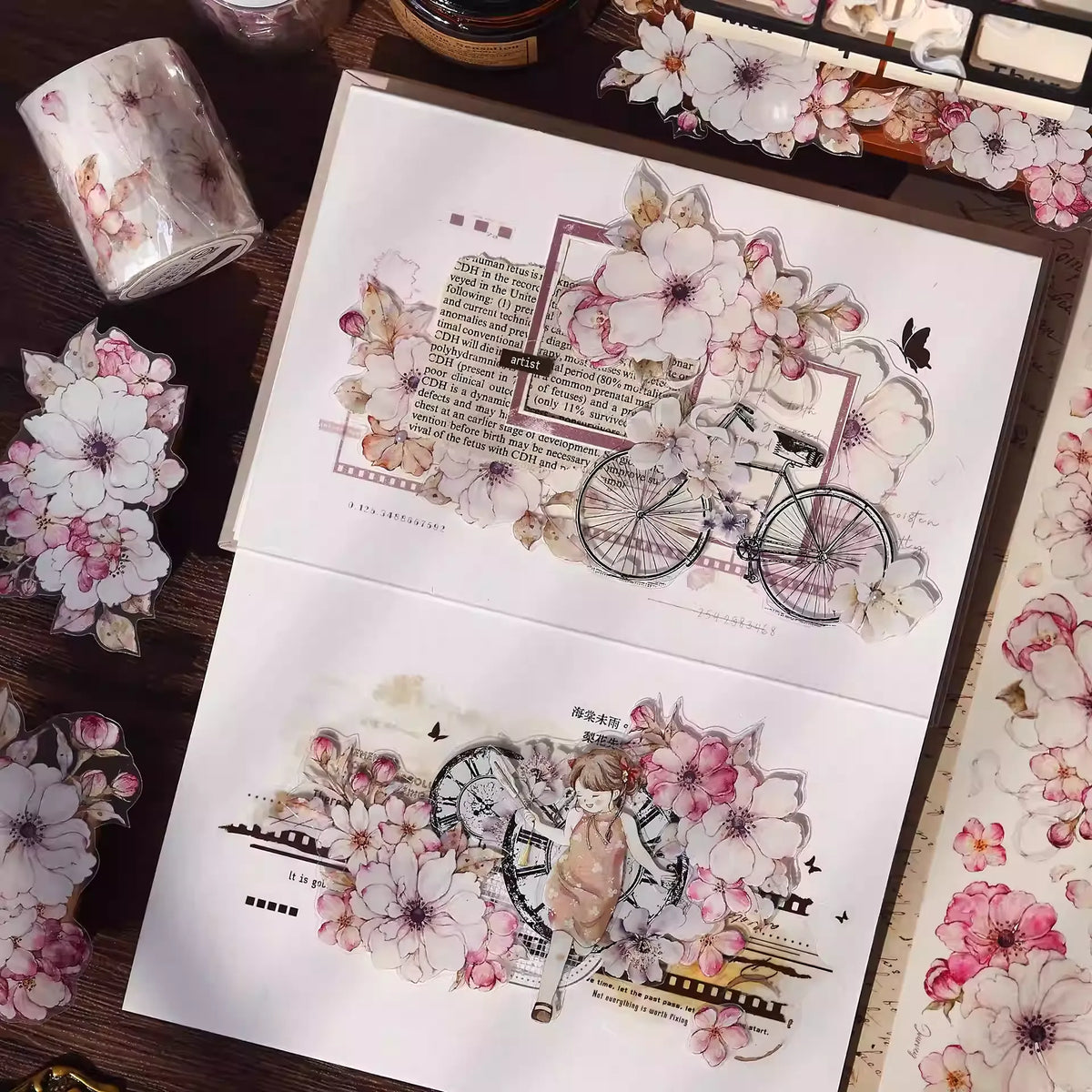 Peach Blossom Vintage Floral PET & Washi Tape