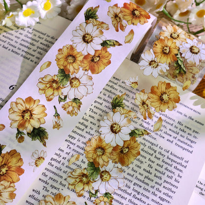 Whole Roll 5cm*5m Golden daisy Die Cutting Washi/PET/Shell Silver PET Tape featuring old, gold, and silver designs for journaling, scrapbooking and collage