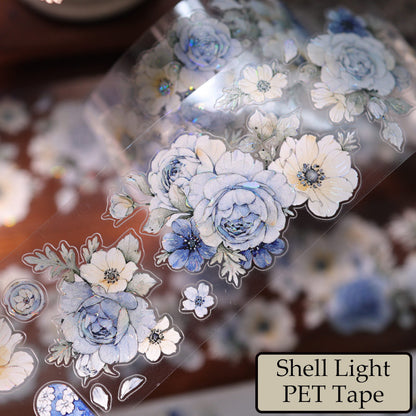 Whole Roll 5.5cm*5m Sweet Blue Flower Die Cutting Washi/PET/Shell Light PET Tape