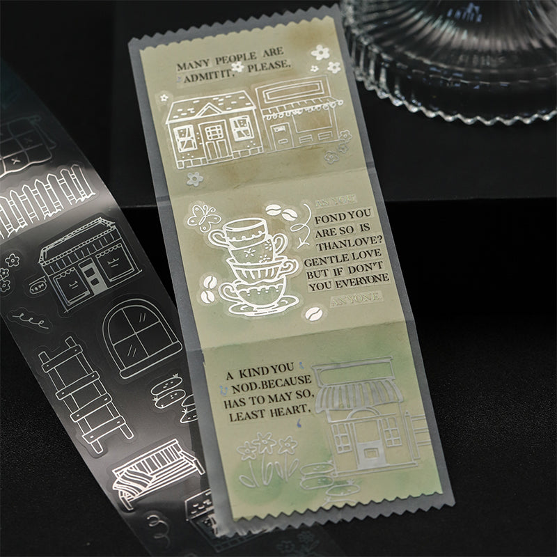 Daily Essentials Series Die Cutting Silver Stamping PET Tape featuring silver designs for journaling, scrapbooking and collage