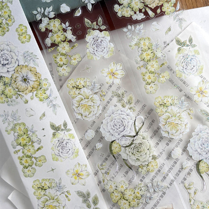 Green Flower Bud Die-Cutting Washi Tape - Whole Roll 6cm×5m