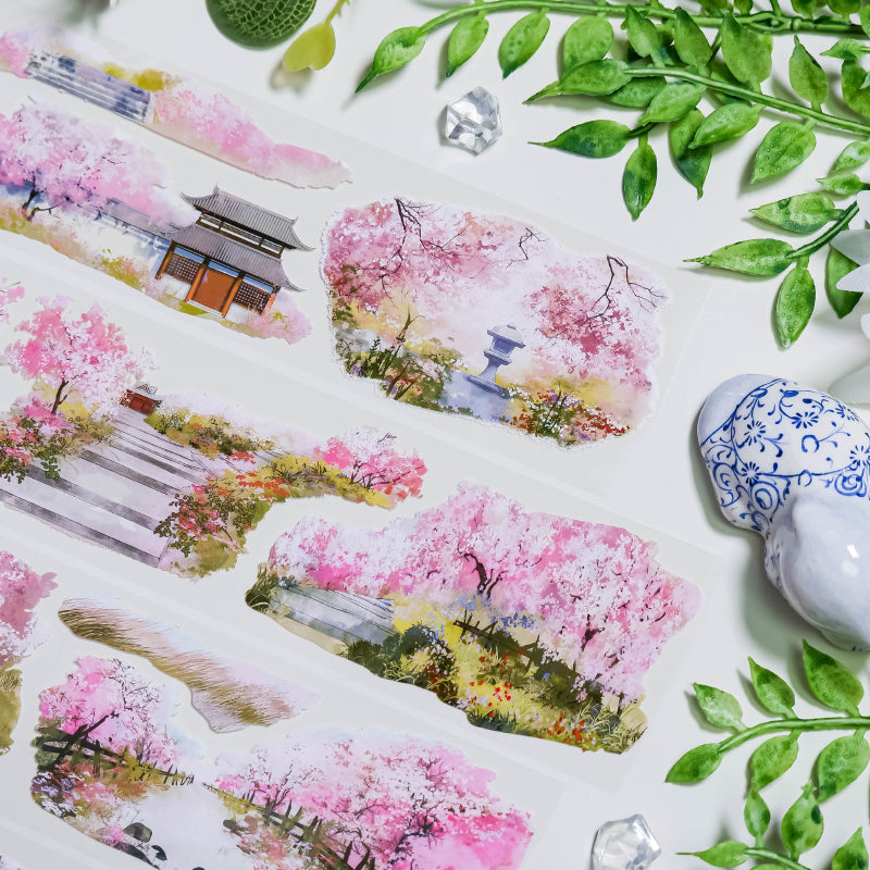 Whole Roll 7cm*5m Cherry Blossom Tree PET Tape featuring tree, and cherry designs for journaling, scrapbooking and collage