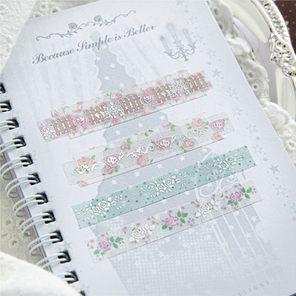 Cocoa Rose House Series Die Cutting Silver Stamping PET Tape featuring rose, silver, and house designs for journaling, scrapbooking and collage