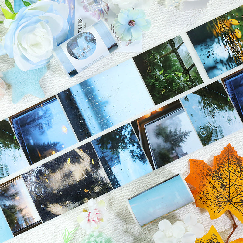 Raindrops falling on window Fog PET Tape featuring rain, and wind designs for journaling, scrapbooking and collage