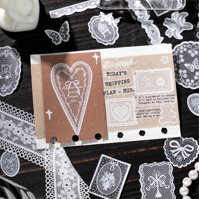 White Tea Blossom Dream Series Die Cutting Flash Sand PET Tape featuring dream, tea, and white designs for journaling, scrapbooking and collage