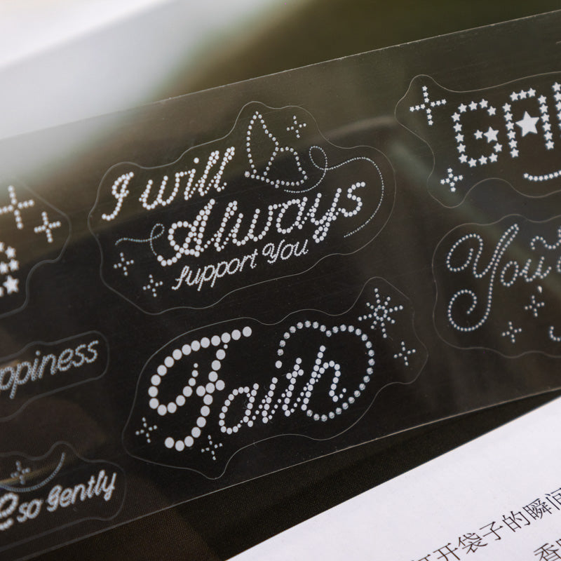 Illuminating Star Words Series Die Cutting PET Tape featuring star designs for journaling, scrapbooking and collage