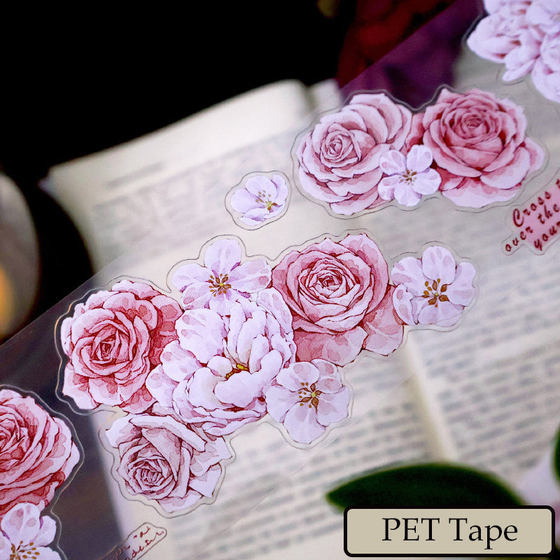 5.6cm*100cm Sweet rose Die Cutting Washi/PET/Shell Silver PET Tape