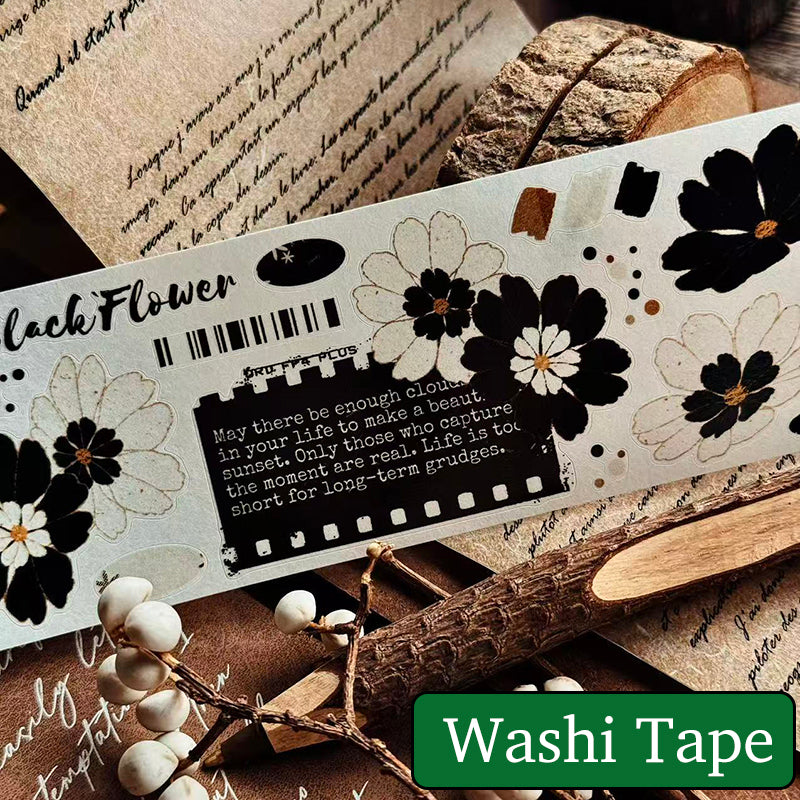 Whole Roll 5cm*5m Black White Flower Dream Die Cutting Washi/PET Tape