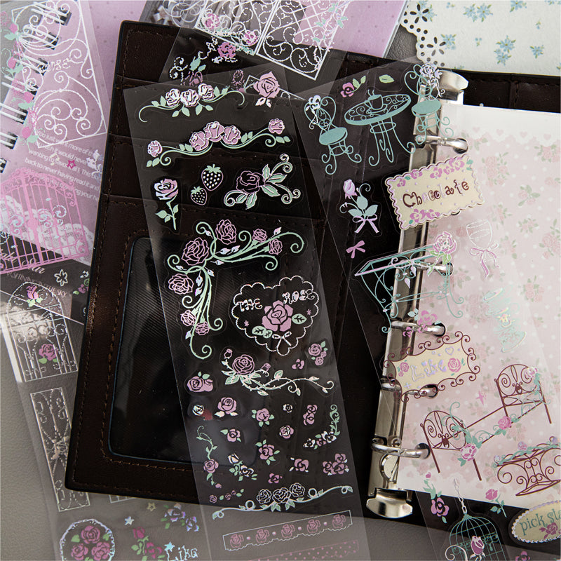 Rose Story Series Die Cutting Silver Stamping PET Tape