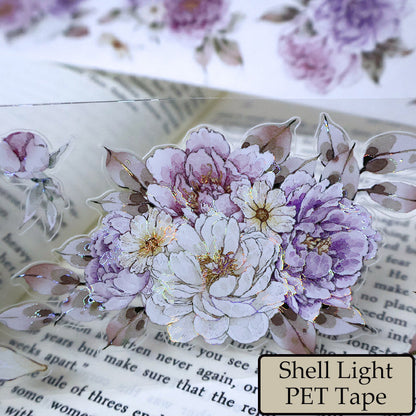 Whole Roll 5.6cm*5m Purple peony flower Die Cutting Washi/PET/Shell Light PET Tape