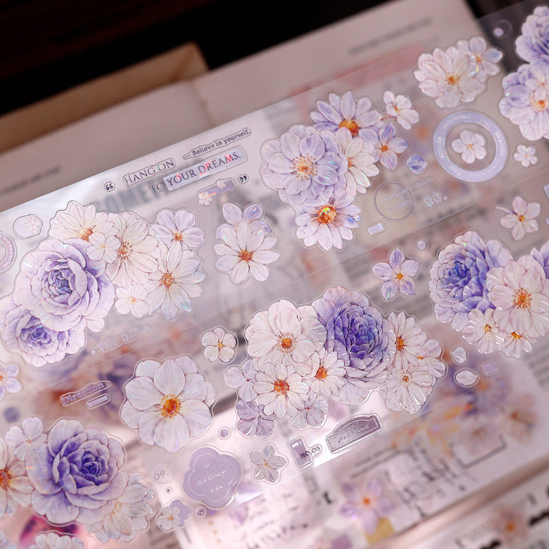 Whole Roll 5.5cm*5m Softly Blooming Flower Die Cutting Washi/PET/Shell Light Washi/PET Tape