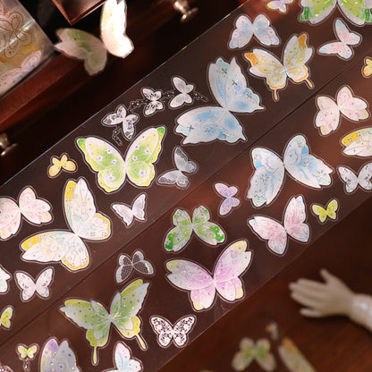 5.5cm*100cm Butterfly Dream Disc Die Cutting Shell Gold/Shell Silver PET Tape featuring butterfly, dream, and old designs for journaling, scrapbooking and collage