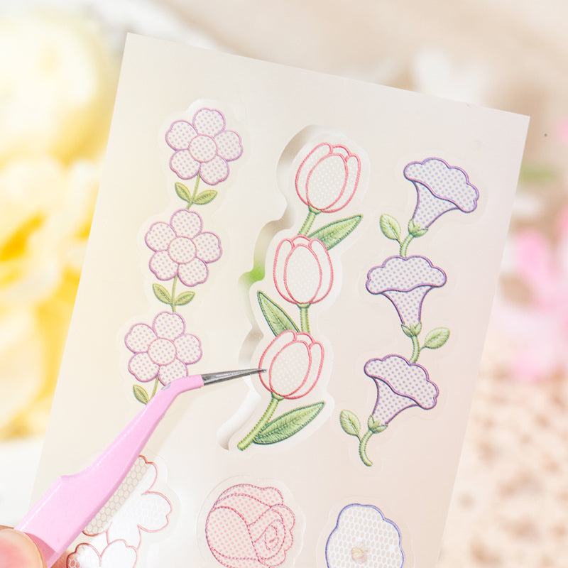 Embroidered Color Market Series Sticker Book featuring red, book, and color designs for journaling, scrapbooking and collage