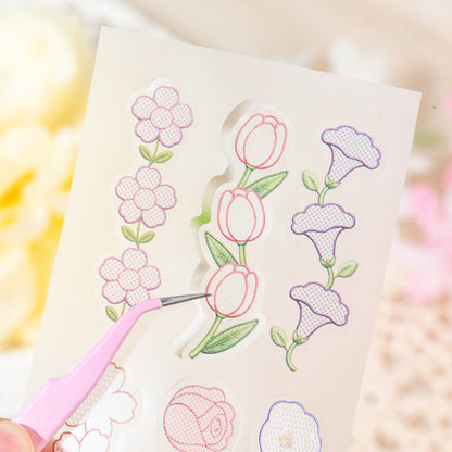 Embroidered Color Market Series Sticker Book featuring red, book, and color designs for journaling, scrapbooking and collage