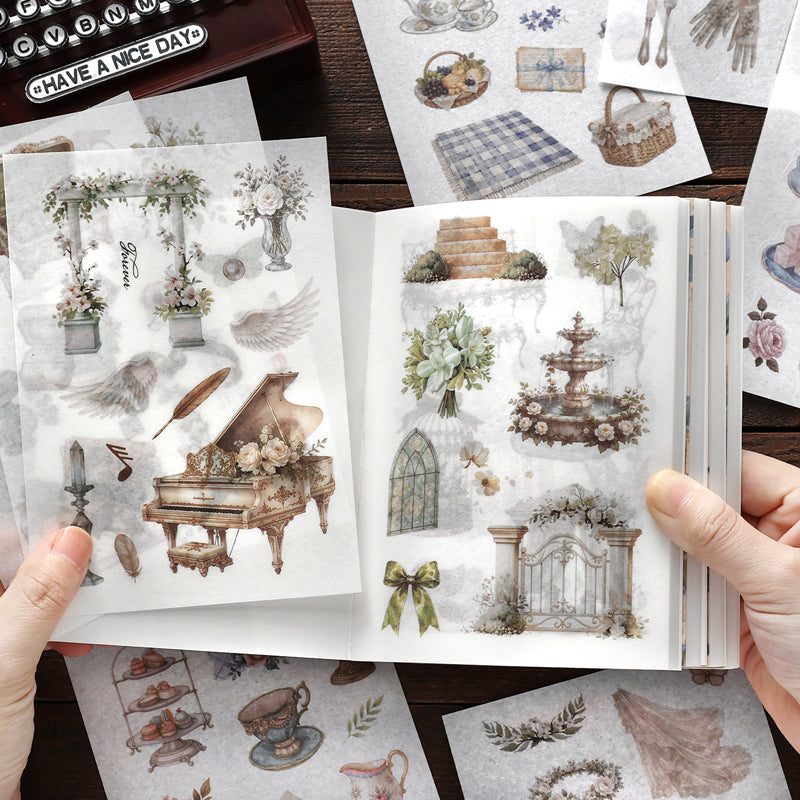 Old Wanderer Series Sticker Book featuring old, and book designs for journaling, scrapbooking and collage